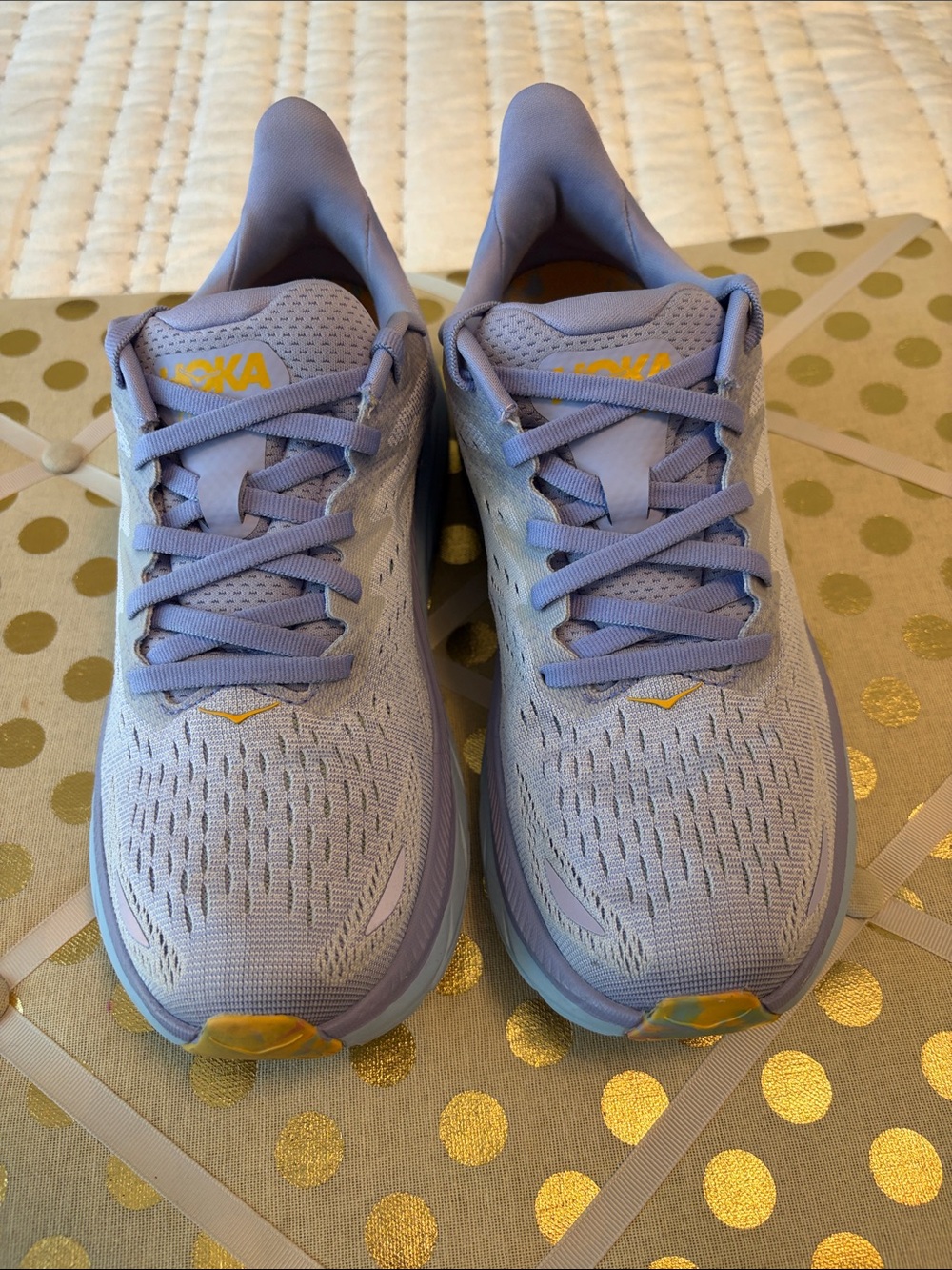 Hoka Women's  Clifton 8 Lavender and Yellow Athletic Running Shoes